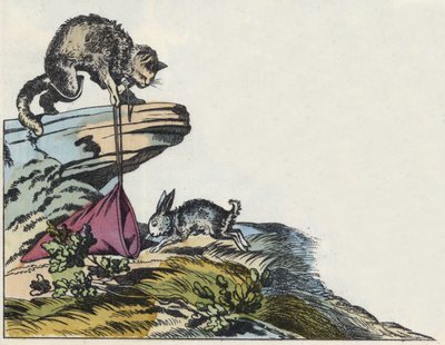 Le chat piège un lapin. Illustration du conte "Le chat botté" de Charles Perrault. - Unknown artist