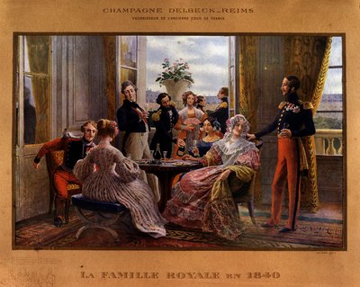 Champagne servi à la table royale en 1840 - Affiche publicitaire pour le champagne Delbeck «Fournisseur de l