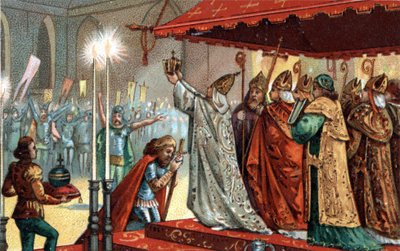 Charlemagne (742-814) couronné par le pape Léon III (c750-816) à la basilique Saint-Pierre de Rome le 25 décembre 800 - Unknown artist