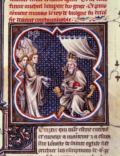 Charlemagne et les évêques. Miniature dans « Grandes Chroniques de France » par Charles V (folio 102), vers 1375-1380. BN, Paris - Unknown artist