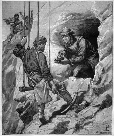 Charles Wiener (1851-1913) explorateur et diplomate français explorant une grotte funéraire du Pérou - gravure dans « journal des voyages » 1887 - Unknown artist