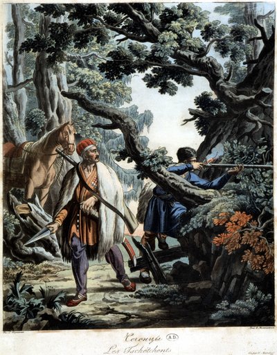 Tchétchènes embusqués dans une forêt du Caucase, début 19ème siècle - Unknown artist