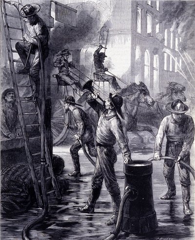 Brigade des pompiers de Chicago en intervention, États-Unis. 19ème siècle - Unknown artist
