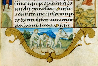 Enfants jouant à un jeu de balle, ancêtre du hockey (détail) - Unknown artist