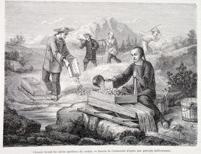 Chinois lavant des sables aurifères en Californie - Unknown artist