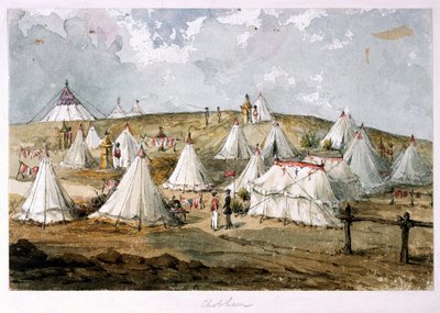 Chobham, Colonel Hodges, campement des Grenadier Guards. La tente de la Reine sur la colline - Unknown artist
