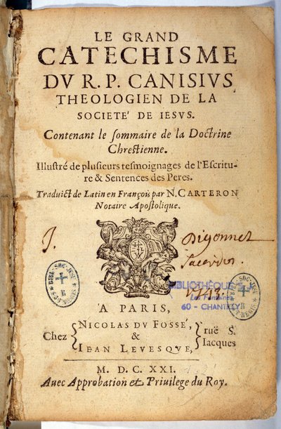 Religion chrétienne : Page de titre du grand catéchisme. Œuvre de Pierre Canisius (17e siècle) - Unknown artist