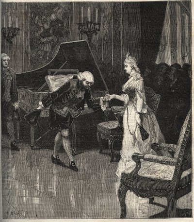 Christoph Willibald Gluck devant la reine Marie-Antoinette à Trianon - Christoph Willibald Gluck (1714-1787), compositeur allemand jouant devant la reine Marie-Antoinette à Trianon - gravure dans « La musique populaire » - journal hebdomadaire illustré - 1 - Unknown artist