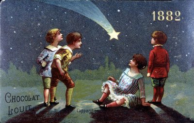 Chromolithographie Chocolat Louit de 1882. Enfants faisant un vœu à l