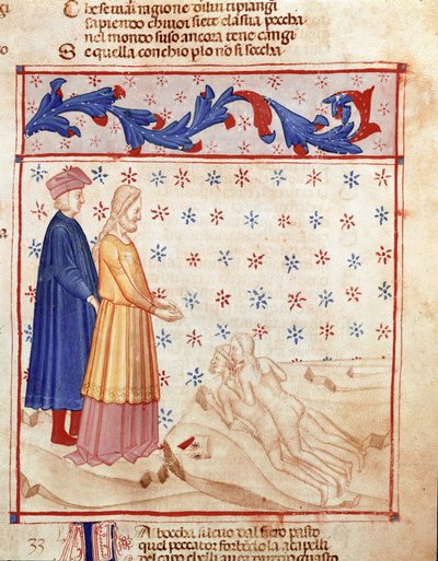 Cercle des Traîtres : Dante et Virgile rencontrent Ugolin della Gherardesca, tyran de Pise condamné pour trahison à la patrie, il frappe la tête de l