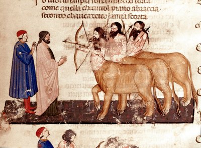 Cercle des Violents : Dante et Virgile rencontrent des centaures armés d