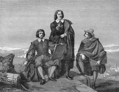 Claude Lorrain, Nicolas Poussin et Gaspard Dughet (le Guaspre Poussin) dans la région romaine. Gravure du 19ème siècle - Unknown artist