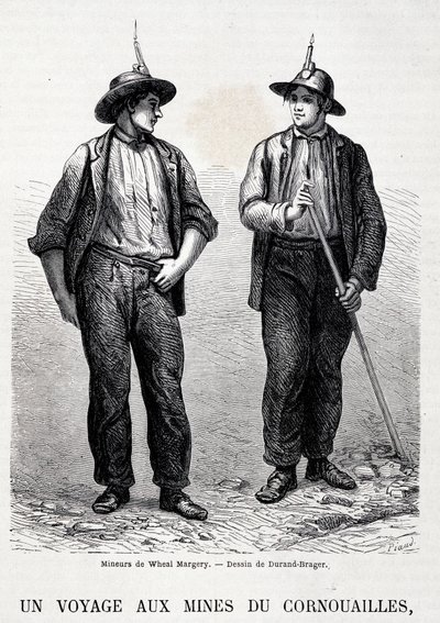 Mines de charbon en Angleterre : 2 mineurs de Wheal Margery, « Tour du Monde » - Unknown artist