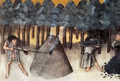 Exploitation minière du charbon, miniature tirée de De natura rerum, par Thomas de Cantimpré (XIIIe siècle) - Unknown artist