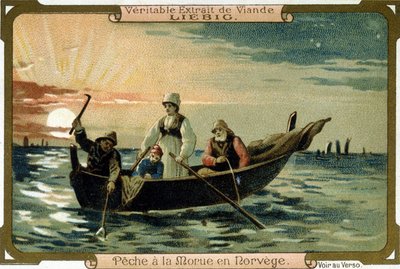 Pêche à la morue en Norvège. Emballage des produits Liebig. - Unknown artist