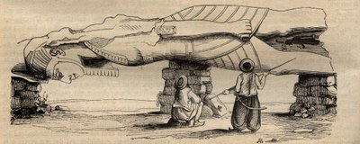 Colosse de Ramsès II découvert en 1820 près de la porte sud du temple de Ptah par le voyageur italien Giovanni Battista Caviglia - gravure de 1838 - Unknown artist