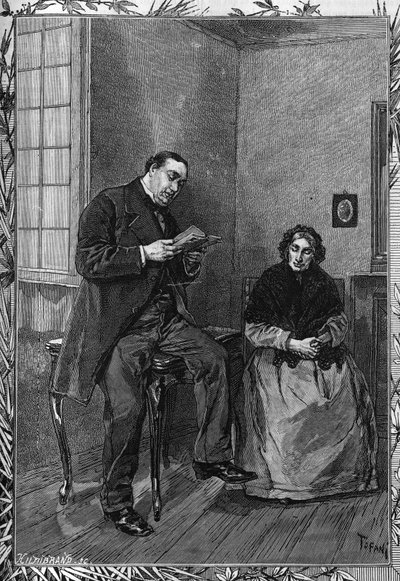 Le comédien Moessard lit à sa femme. Gravure dans le journal illustré « La jeunesse » - Unknown artist