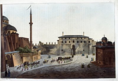 Constantinople : Porte du Sérail. Soliman le Magnifique fut le premier à y transporter toute sa cour et son harem, sauf ceux qui avaient vécu avec ses prédécesseurs. Dans « Le costume ancien et moderne - Unknown artist