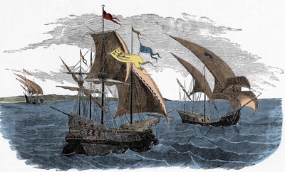 La flotte de Cortez en route pour le Mexique - Colonisation espagnole des Amériques : l