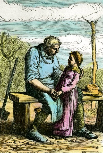 Cosette et Jean Valjean. Illustration pour le roman "Les Misérables" de Victor Hugo (1802-1885) Gravure de 1865 Collection privée - Unknown artist