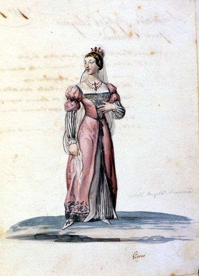 Costume de jeune dame de la noblesse de Syracuse dessiné par Gironi pour l