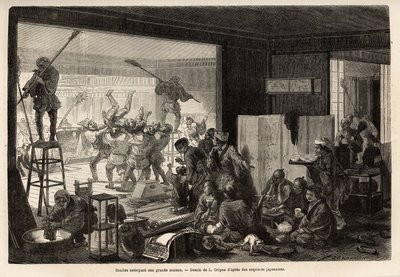 Des coolies (serviteurs) nettoyant une grande maison, pour les préparatifs du Nouvel An, ce ménage se termine par des manifestations joyeuses et grotesques : l