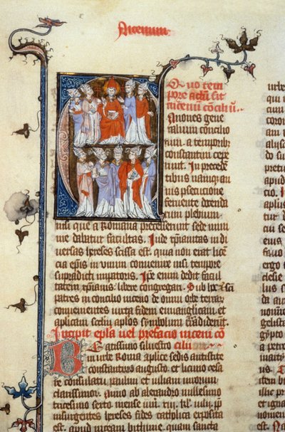 Concile de Nicée - enluminure de manuscrit (ancienne traduction latine des premiers conciles œcuméniques attribuée à Isidore), Moyen Âge (réf. 365, 351r). B. Mr. Toulouse. Demande d