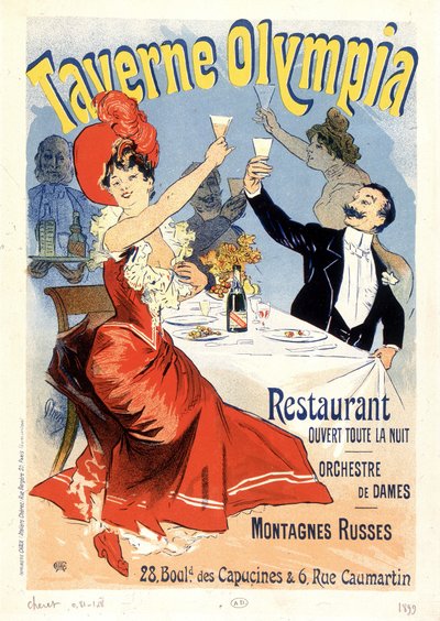 Couple trinquant avec du champagne - Affiche publicitaire pour la Taverne Olympia, par Jules Chéret, fin du 19e siècle - Unknown artist