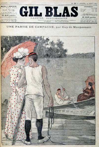 Couverture de « Gil Blas » illustrant « Une partie de campagne » par Guy de Maupassant. 14/08/1892 - Unknown artist