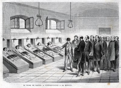 Crime de Pantin en octobre 1869. Confrontation à la morgue. Gravure de 1869 - Unknown artist