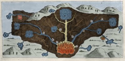 Coupe transversale de la croûte terrestre permettant à Athanasius Kircher de démontrer l
