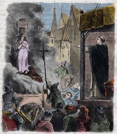 Croisade contre les Albigeois - Hérétiques brûlés vifs : Cathares sur le bûcher, au temps de la croisade contre les Albigeois en France au 13e siècle - gravure de 1879 dans "Histoire des sociétés secrètes, politiques et religieuses" par Pierre Zaccone (181 - Unknown artist