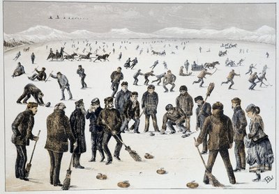Curling sur un lac gelé près de Halifax, Nouvelle-Écosse - Unknown artist
