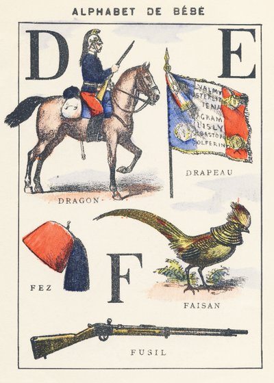 D E F : dragon, drapeau, faisan, fez, fusil - Unknown artist