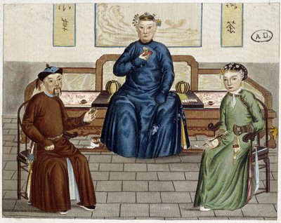 Vie quotidienne des Chinois: Thé et tabac - gravure - Unknown artist