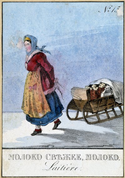 Laitière en Russie portant ses bidons de lait sur une luge, Bibl. des Arts Déco - Unknown artist