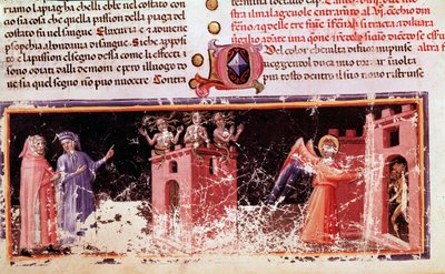 Dante et Virgile à la porte de Dité contrôlée par les furies (chant 9 de l