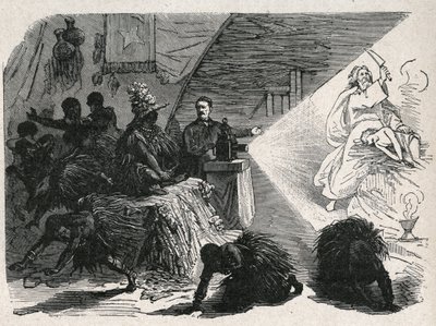 David Livingstone (1813-1873) missionnaire et explorateur écossais avec la lanterne magique chez les Balonda - Unknown artist