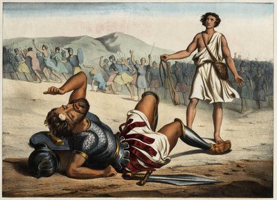 David vainqueur de Goliath. Gravure anonyme du milieu du XIXe siècle. - Unknown artist