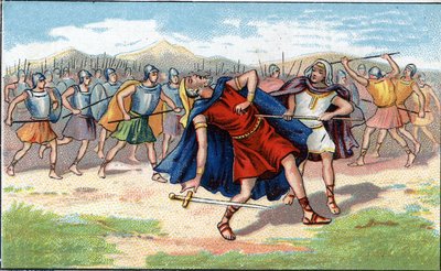 Mort de Judas Macchabée (Maccabée ou Macabée) ou Yeouda Hamakabi guerrier juif (200-160 av. J.-C.). Chromolithographie du XIXe siècle - Unknown artist