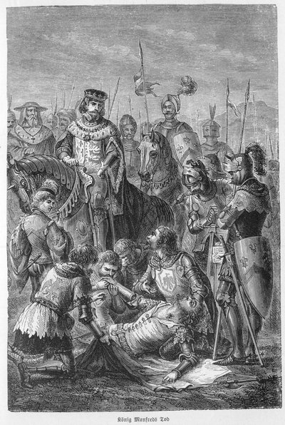 Mort de Manfred, roi de Sicile - 1266 - Manfred tué au combat - Bataille de Bénévent (26 février 1266) : la mort de Manfred Ier (de Hohenstaufen) - Unknown artist