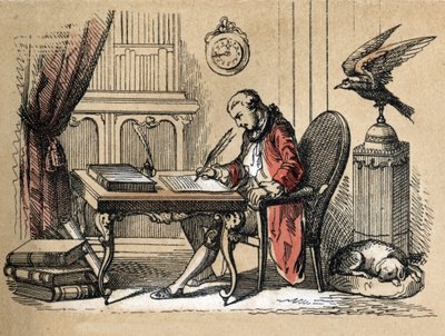 Description des différents produits et usages du papier : portrait de Georges Louis Leclerc, comte de Buffon, naturaliste et écrivain (1707-1788) écrivant son Histoire naturelle - Unknown artist