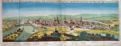 Vue détaillée de la ville de Rouen en Normandie. Gravure du XVIIe siècle. Paris B.N. - Unknown artist