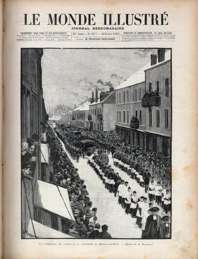Désastre du puits Sainte Eugénie - Les funérailles des victimes du désastre de Montceau-les-Mines en Bourgogne - Gravure dans « Le Monde Illustré » de 1895 - Unknown artist