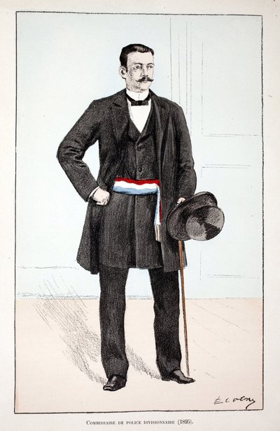 Commissaire de police divisionnaire (1896). Eau-forte en couleurs, pour illustration Histoire du corps des gardiens de la paix, livre publié sous les auspices de Louis Lépine (1846-1933) préfet de police de la Seine, par Alfred Rey (1864-?) et Louis Féron - Unknown artist