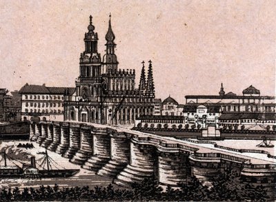 Dresde, Allemagne : vue du pont Augustus à Dresde. dans « Le Monde Illustré 168 vues» Non daté (fin du XIXe siècle) - Unknown artist