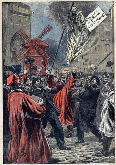 Affaire Dreyfus - Paris - 1898 : manifestation antisémite à Montmartre. Une effigie de Martin Dreyfus, frère d
