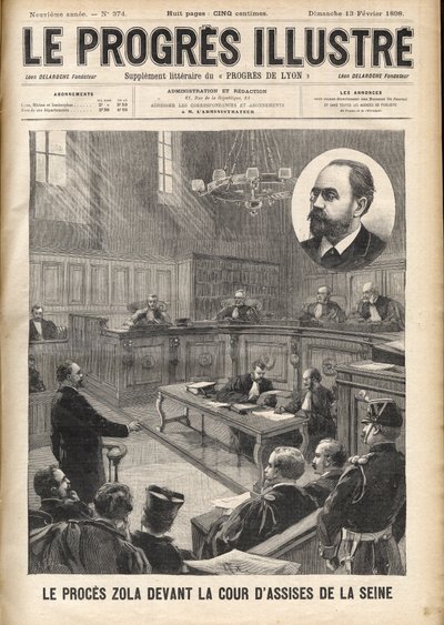 Affaire Dreyfus : Émile Zola (1840-1902) au tribunal de la Seine pour le procès d