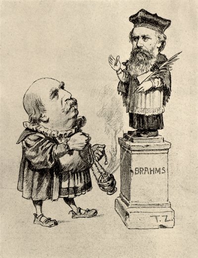 Eduard Hanslick (1825-1904) critique musical autrichien, vénérant Brahms sur un piédestal - Unknown artist