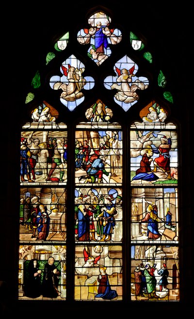 Épisodes de la vie de Sainte Barbe, martyre chrétienne au 3ème siècle, vitrail avec la vie de Sainte Barbe - Unknown artist